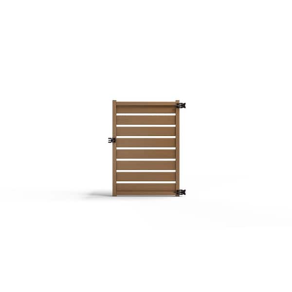 Natures Composites Composite Modern Horizontal Semi-Privacy ( 6 ft. H x 4 ft. W) Timber Brown Full Size Fence Gate