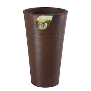 18 in. Gramado Brown Round Plastic Planter for Indoor & Outdoor (18 in. D x 31.5 in. H)