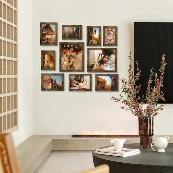 10 Pack Brown Wood Frame Tempered Glass Collage Picture Frames, 8
