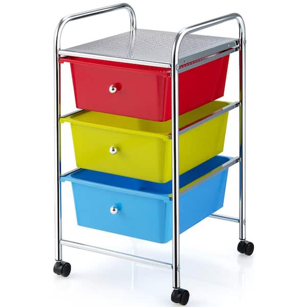 3-Drawer Steel Rolling Cart Storage Bin Organizer Rolling w/Plastic Drawers Multicolor