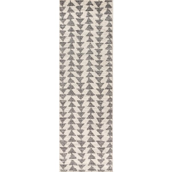 Aisha Moroccan Triangle Geometric Cream/Gray 2 ft. x 8 ft. Runner Rug
