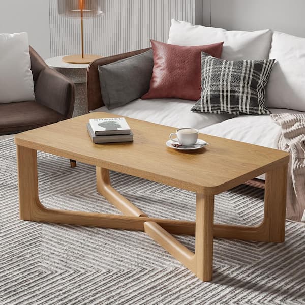 Lirago 50 in. Wood Color Rectangle Solid Wood Coffee Table with Round Corners