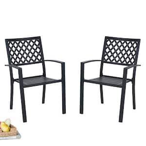 Black Stackable Elegant Metal Patio Outdoor Dining Chair (2-Pack)