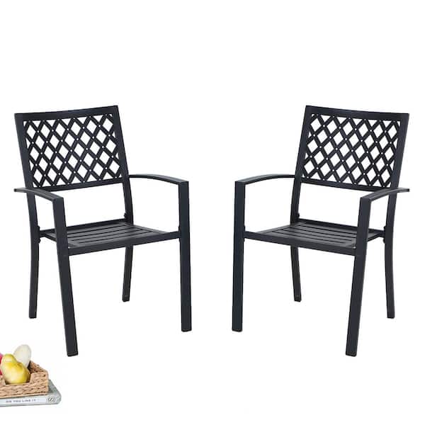Phi Villa Black Stackable Elegant Metal, Black Wrought Iron Outdoor Dining Chairs