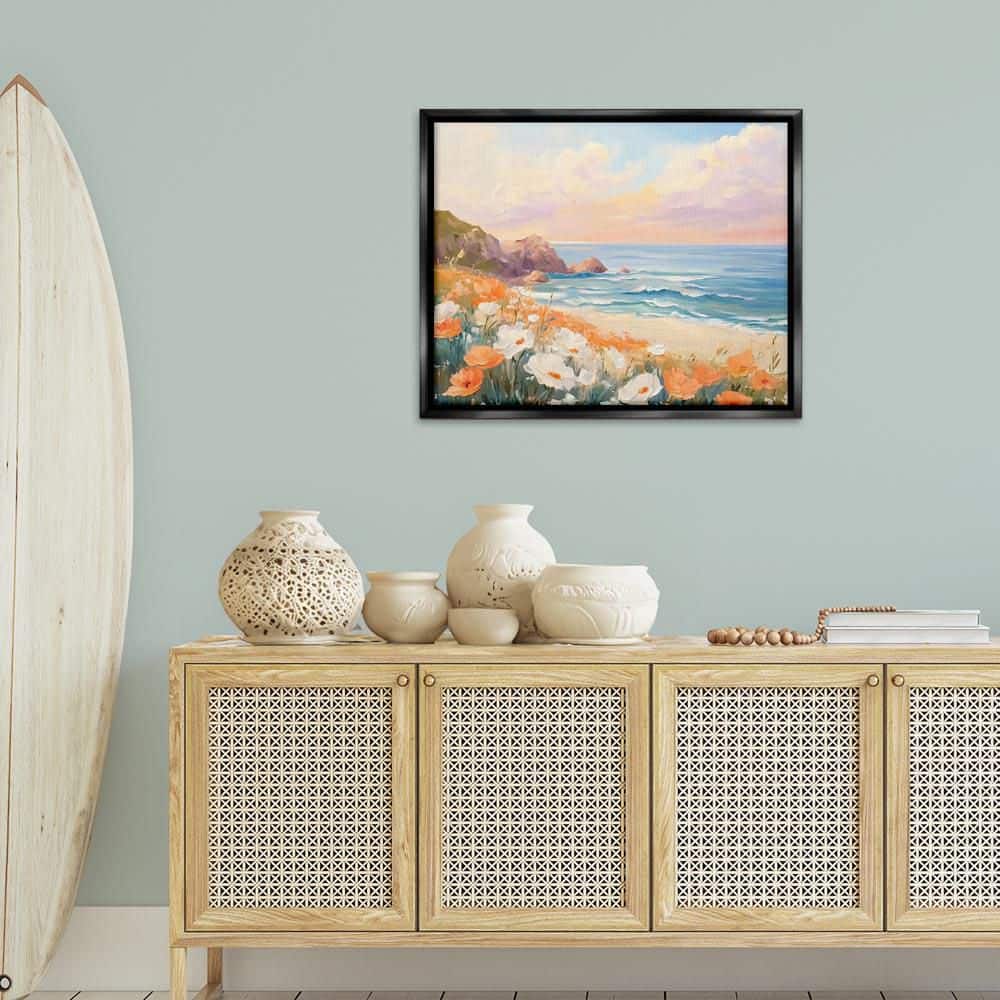 Poppies by Beach Bay by Arlington Prints Black Floater Frame Nature Graphic Art Print 25 in. x 31 in. price history on PriceWatchPro