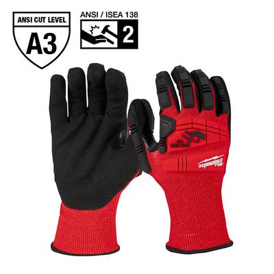 Large Red Nitrile Impact Level 3 Cut Resistant Dipped Work Gloves