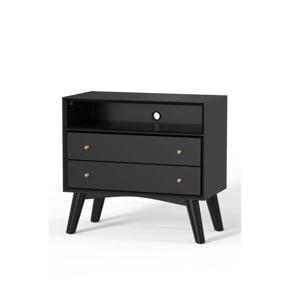 Black Mahogany 2-Drawer Nightstand with Shelf