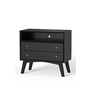 Flynn 2-Drawer Large Nightstand, Black (28 in. W x 15 in. D x 26 in. H)