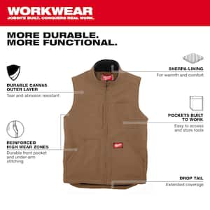 Men's Large Heavy-Duty Brown Sherpa-Lined Vest with 5-Pockets