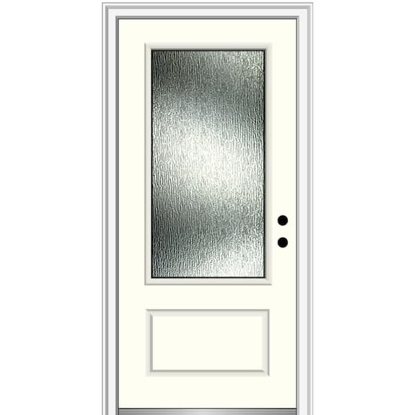 MMI Door Rain Glass 36 in. x 80 in. Left-Hand Inswing 3/4 Lite 1-Panel Painted Alabaster Prehung Front Door on 4-9/16 in. Frame