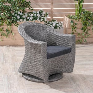 Larchmont Mixed Black Swivel Faux Rattan Outdoor Patio Lounge Chair with Dark Grey Cushion
