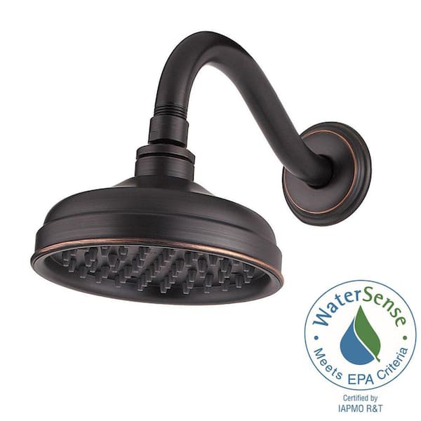 Pfister Marielle 1-Spray 6.06 in. Fixed Showerhead with Shower Arm and Flange in Tuscan Bronze