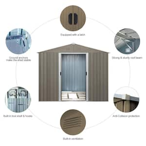 8 ft. x 6 ft. Outdoor Gray Metal Shed Storage with Floor Base(48 sq. ft.)