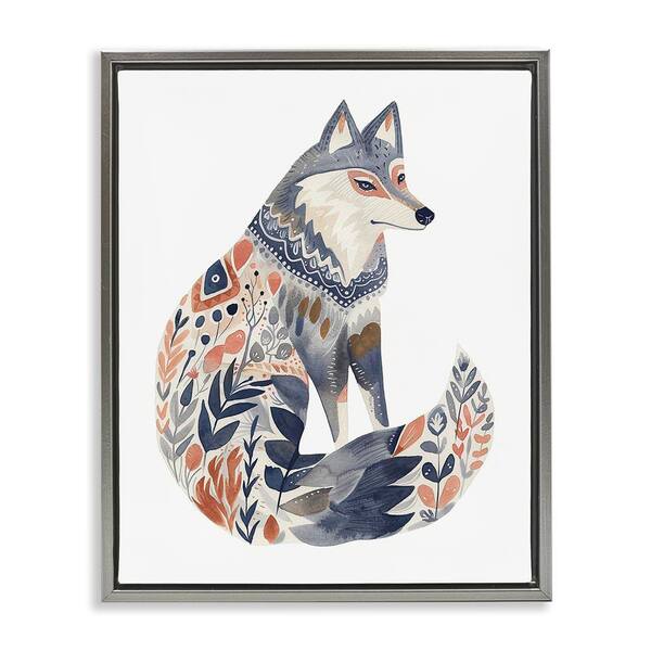 Stupell Industries Scandinavian Style Wolf by LSR Design Studio Gray Floater Frame Animal Graphic Art Print 31 in. x 25 in.