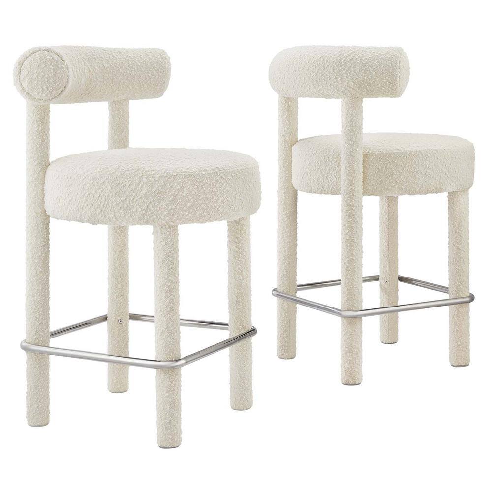 Ivory Boucle Fabric and Metal Counter Stool Set