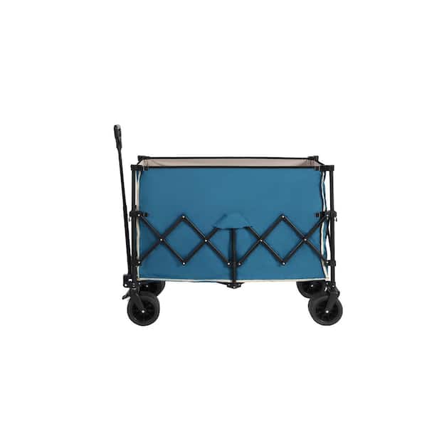 10.6 cu. ft. 220 lbs Capacity Steel Foldable Garden Cart with Big Wheels and Drink Holders in Blue
