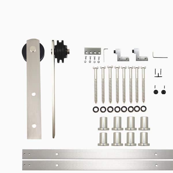 HOMACER 11 ft./132 in. Brushed Nickel Non-Bypass Sliding Barn Door Hardware Kit Straight Design Roller for Single Door