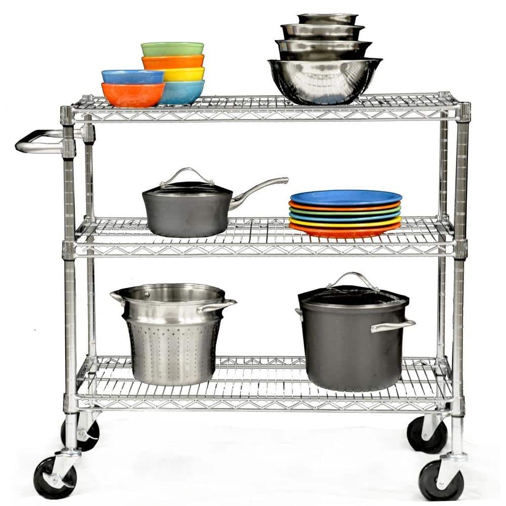 EcoStorage Silver Heavy-Duty Steel Kitchen Cart with Adjustable Shelves
