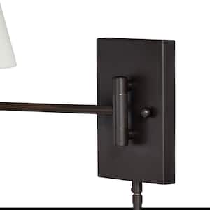 Chapeau New Bronze Plug-In Cone Motion Sensor Swing Arm Wall Lamp White Linen Shade