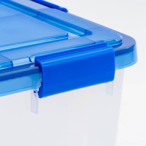 Iris 15 Gallon Clear Plastic Storage Boxes With Blue Lid 4pk
