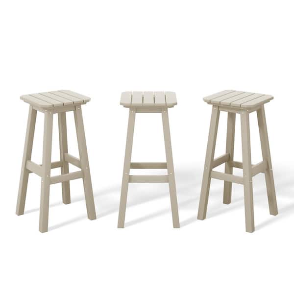 WESTIN OUTDOOR Laguna 29 in. HDPE Plastic All Weather Backless Square Seat Bar Height Outdoor Bar Stool in Sand, (Set of 3)