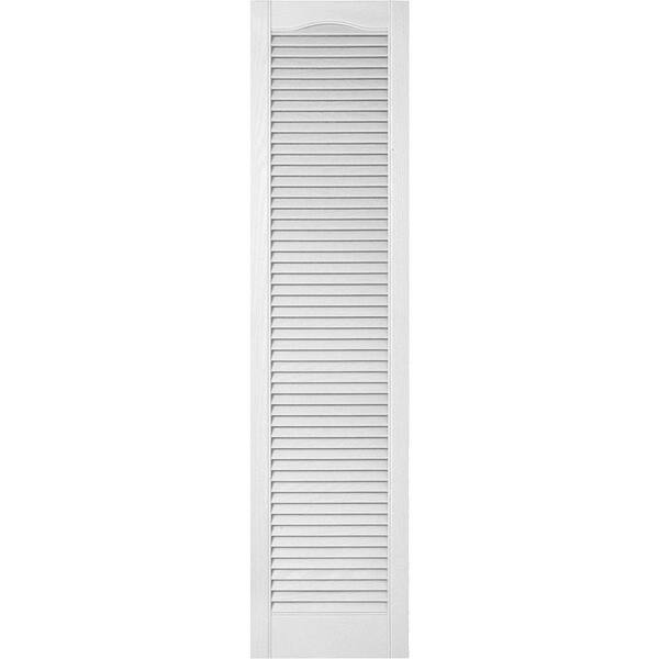 Ekena Millwork 18 in. x 90 in. Lifetime Vinyl Custom Cathedral Top All Louvered Open Louvered Shutters Pair Bright White