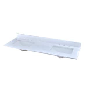 60 in. W x 22 in. D Engineered stone composite Vanity Top in White with White Rectangular Double Sink