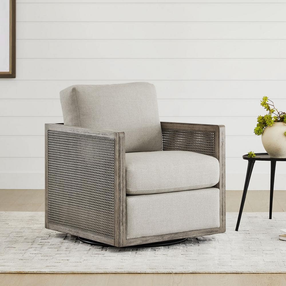 Spruce & Spring Triton Light Gray Swivel Accent Chair with Gray Cane ...