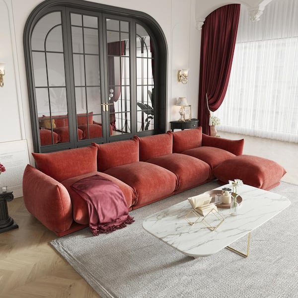 J&E Home 103.9 in. W Square Arm Chenille 5-piece L Shaped Modern Free Combination Sectional Sofa in Dark Orange
