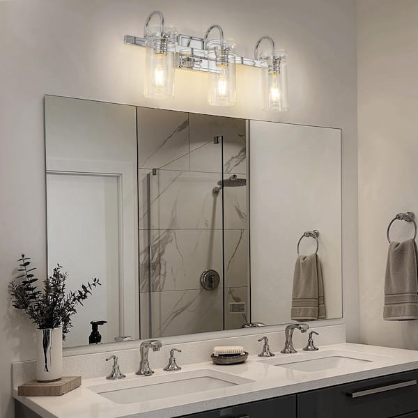 24 in. 3-Light Chrome Bathroom Vanity Light Wall Sconce with Clear Glass Shades for Vanity Powder Room Dressing Room
