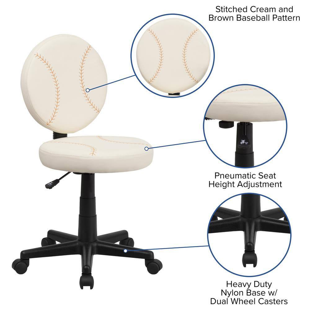 Youth Off-White Baseball-Inspired Vinyl and Metal Swivel Task Chair
