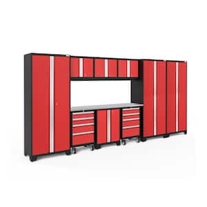 Bold Series 10-Piece 24-Gauge Stainless Steel Garage Storage System in Deep Red (162 in. W x 77 in. H x 18 in. D)