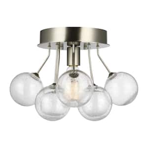 Bronzeville 15 in. 1-Light Brushed Nickel Semi-Flush Mount with Seeded Glass Globes