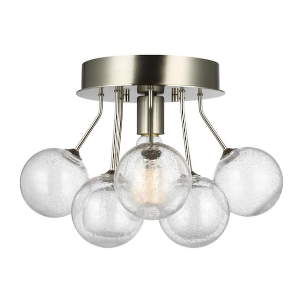 Generation Lighting Bronzeville 15 in. 1-Light Brushed Nickel Semi-Flush Mount with Seeded Glass Globes