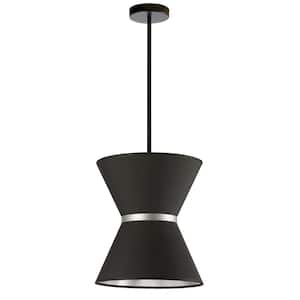 Caterine 1 Light Matte Black Shaded Pendant Light with Black Fabric Shade