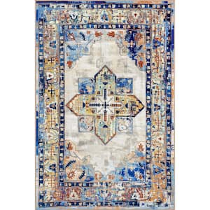 Abby Traditional Medallion Machine Washable Blue 4 ft. x 6 ft. Area Rug