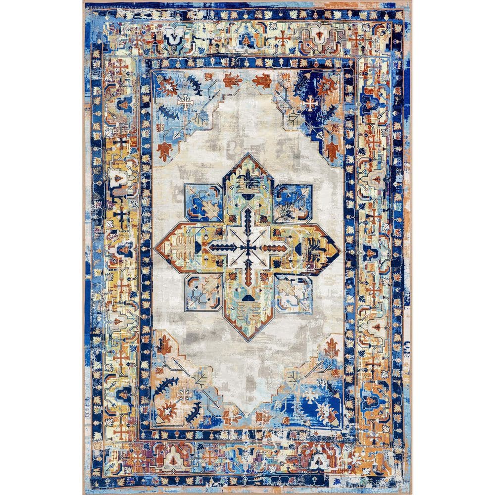 nuLOOM Abby Traditional Medallion Machine Washable Blue 8 ft. x 10 ft