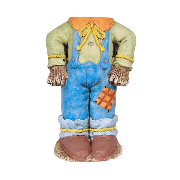 Alpine Corporation 20 in. Halloween Scarecrow Pumpkin Holder with Warm White LED Lights and Timer