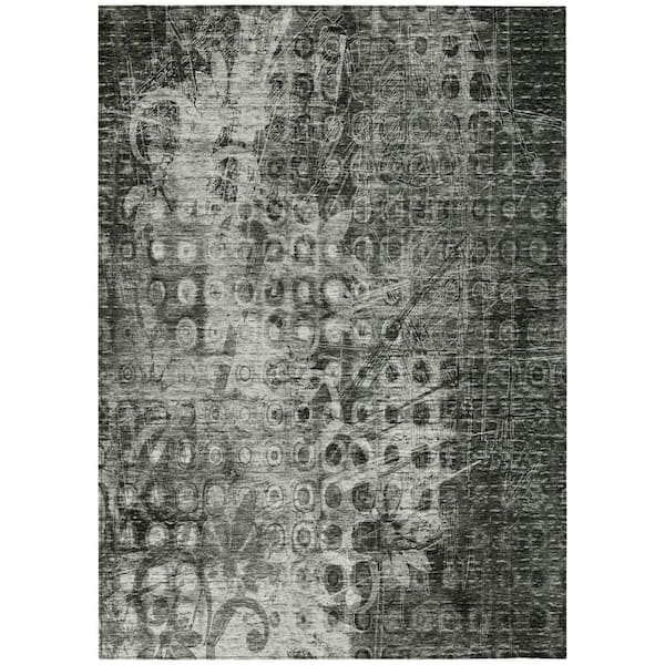 Charcoal 10 ft. x 14 ft. Woven Ikat Polyester Rectangle Indoor / Outdoor Area Rug
