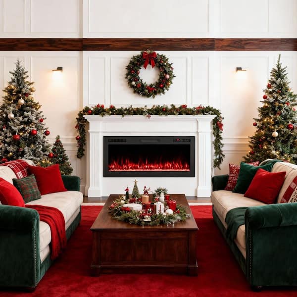 50 in. Wall-Mounted and Recessed Electric Fireplace Insert with Smart App Control, 12-Flame Colors and Timer in Black