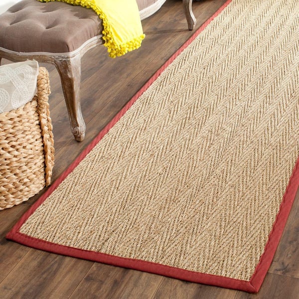 Natural Fiber Beige/Red 3 ft. x 16 ft. Border Runner Rug
