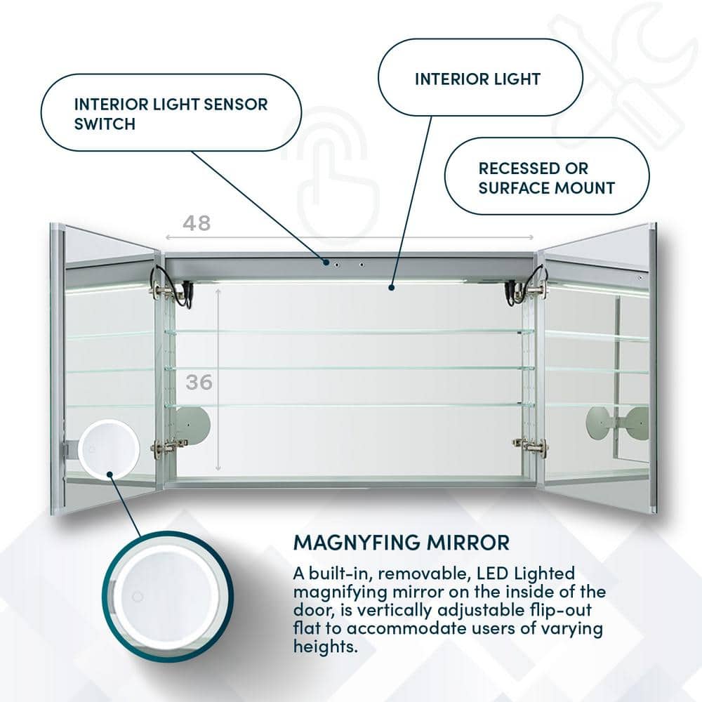 Signature Royale 48" x 36" LED Lighted Aluminum Medicine Cabinet