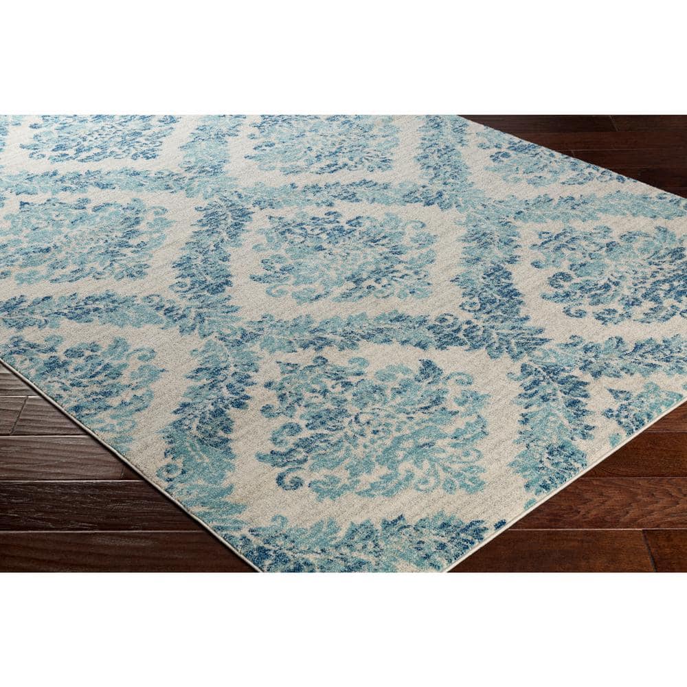 Blue and Beige Rectangular Synthetic Area Rug, 5' x 7'