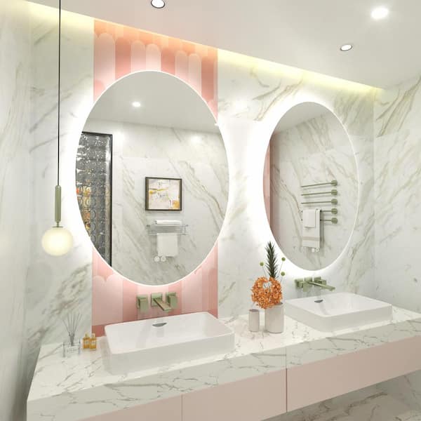 22 in. W x 30 in. H Oval Frameless Super Bright LED Backlighted Anti-Fog Wall Bathroom Vanity Mirror