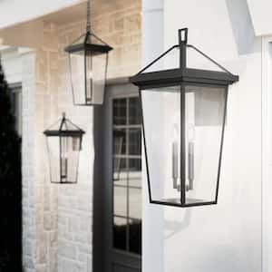 Regence 26 in. 2-Light Textured Black Traditional Outdoor Hardwired Wall Lantern Sconce with No Bulbs Included (1-Pack)