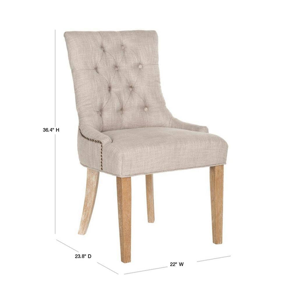 Gray Linen Upholstered Parsons Side Chair with Wood Legs