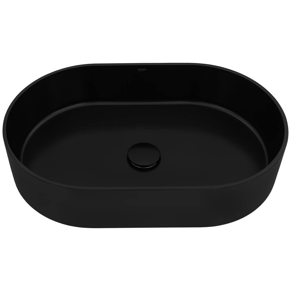 Matte Black Oval Stone Above-Counter Vessel Sink