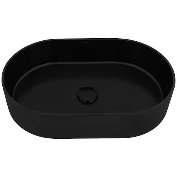 Ruvati Omnia 23 in. Oval Bathroom Vessel Sink in Matte Black epiStone Solid Surface