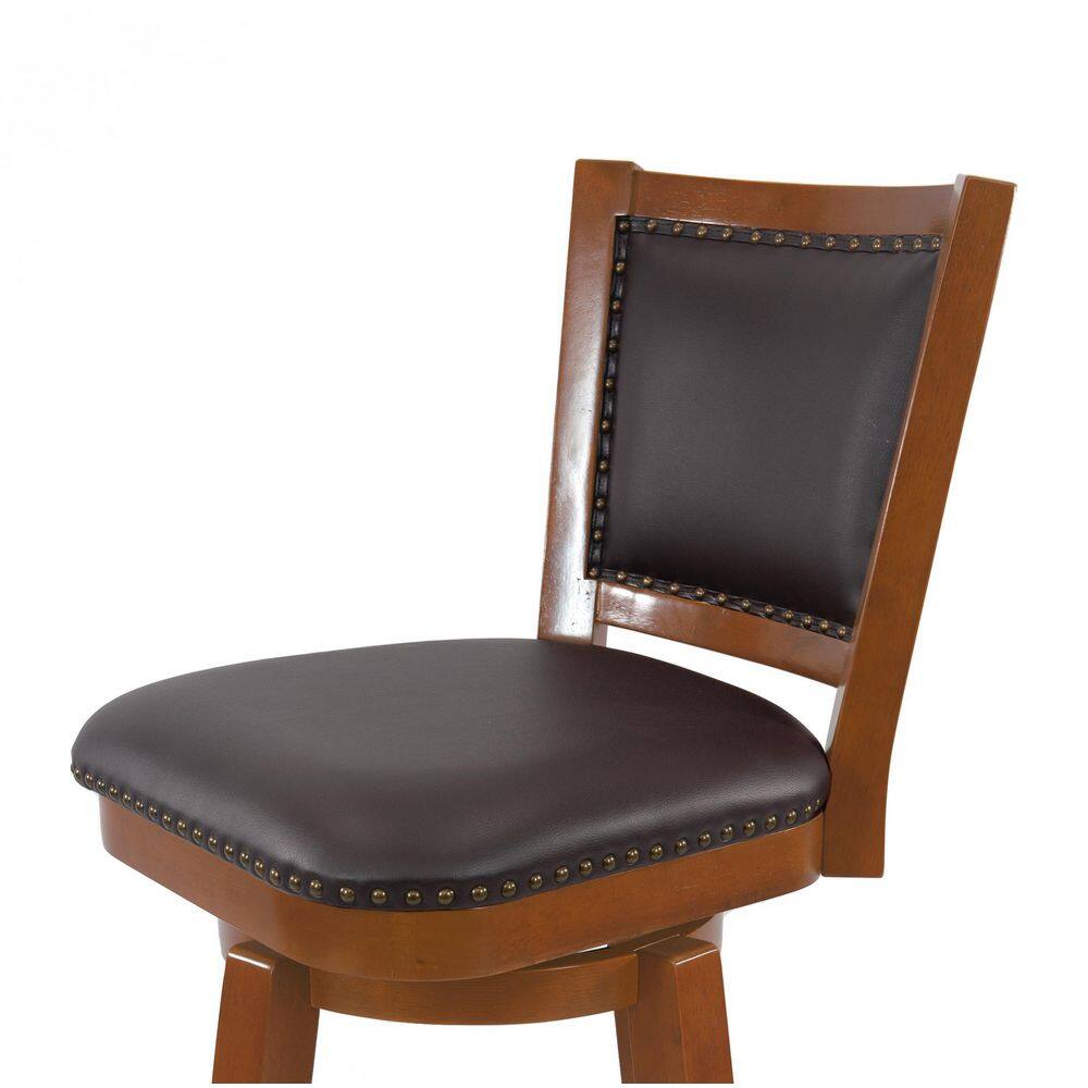 Walnut Finish Swivel Barstool with Faux Leather Seat