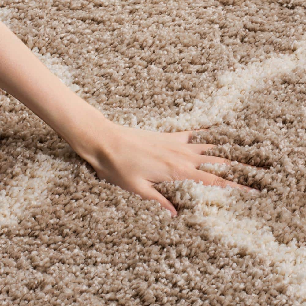 Hudson 9' x 12' Beige Ivory Geometric Shag Rug